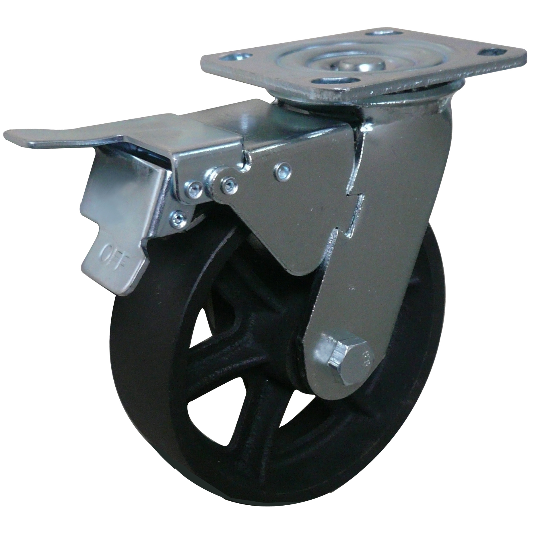 wanda wheel supplier hard-wearing factory price 8" foklift/stock cart cast iron swivel caster wheel with double brake