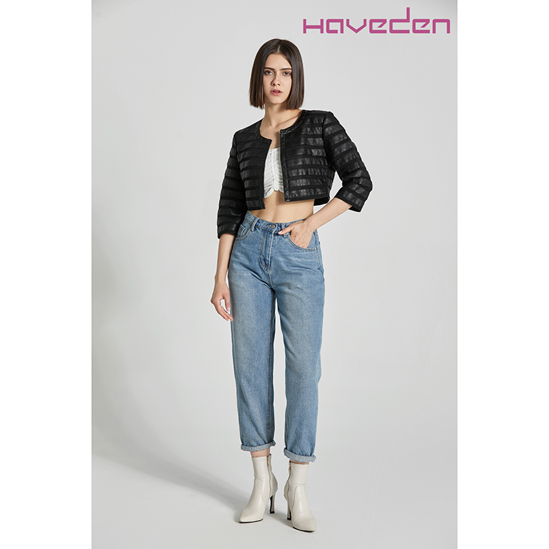 Ladies' Pu Jacket Short Round Neck Young