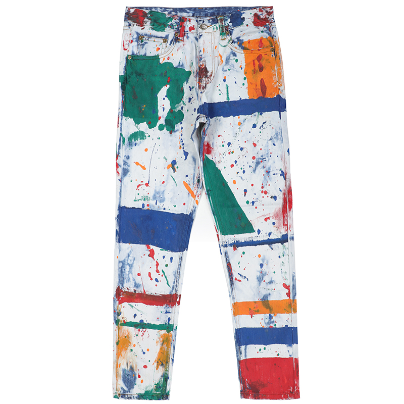 Street Trendy fashion painting denim jeans pants graffiti men jeans trousers G2141