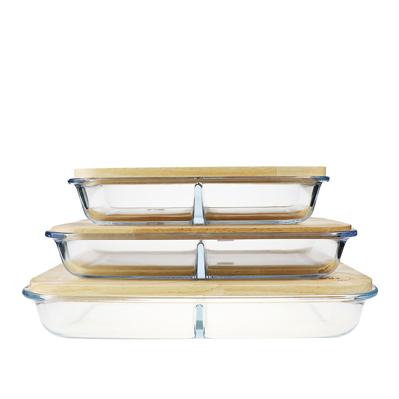 Rectangle Two Compartment Glass Baking Tray