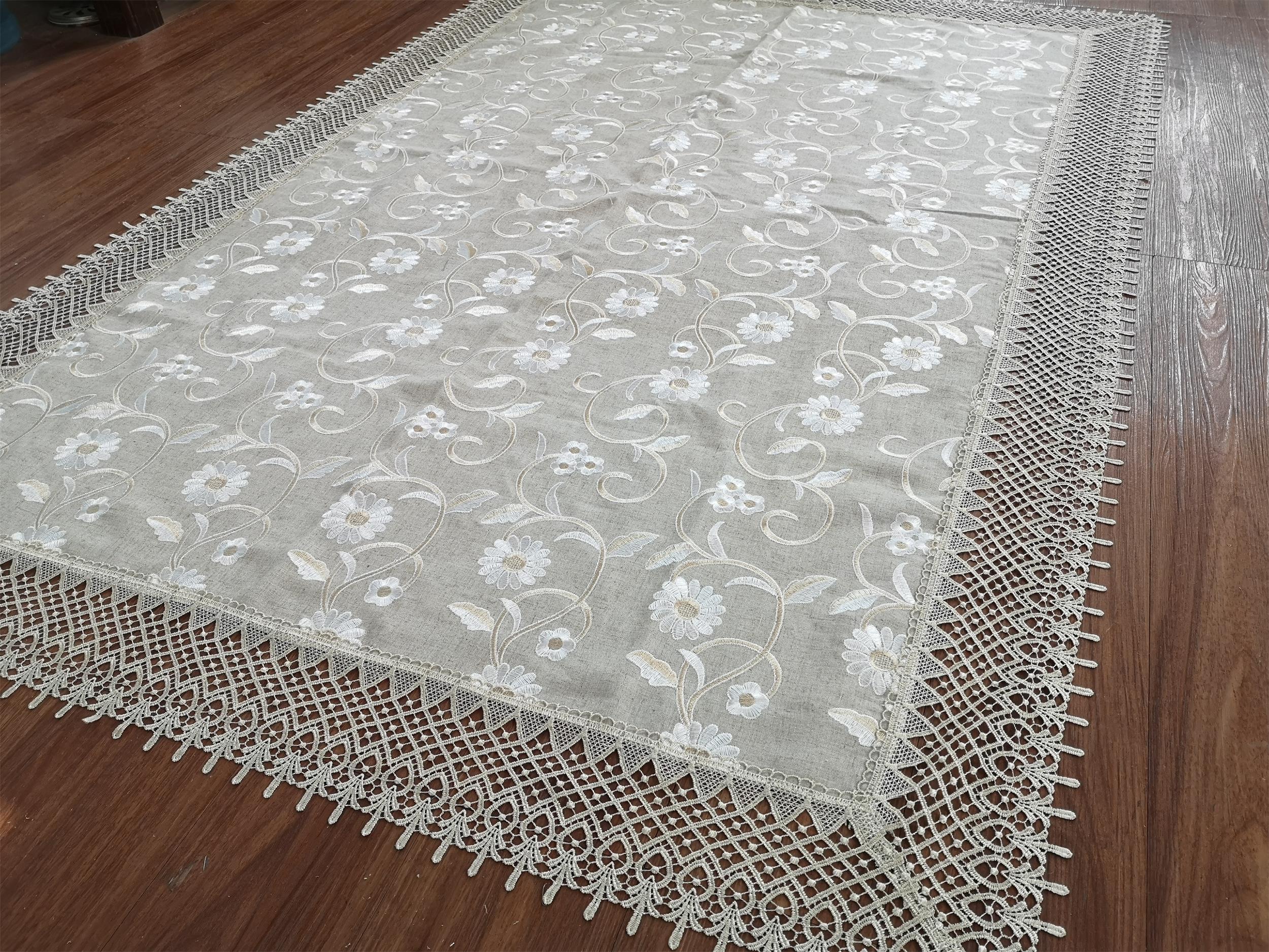 embroidery table cloth with lace from factory/Hailande
