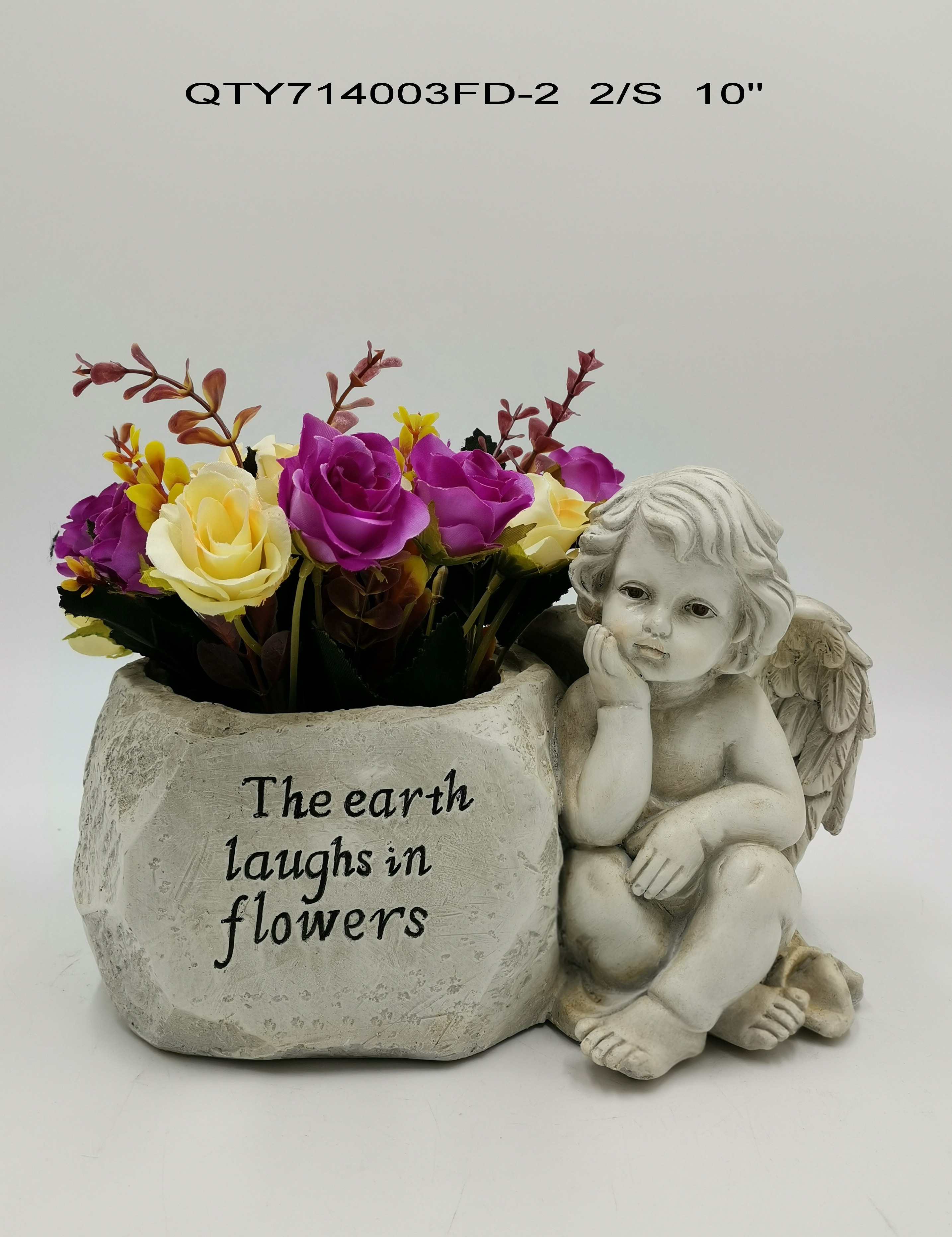 Garden decorations the cemetery Angel with flower pot