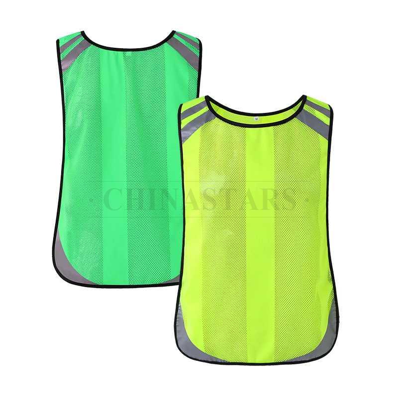 Custom breathable tricot and mesh fabric sports ride running safety vest with silver reflective tape
