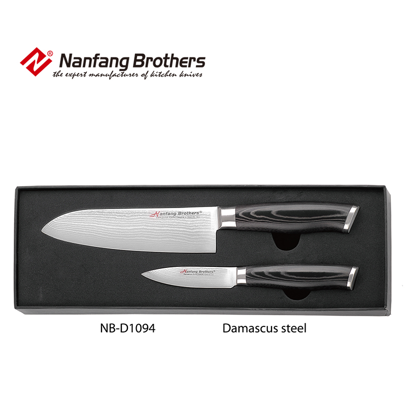 2 Pcs Kitchen Knife Set, Damascus Steel Blade.