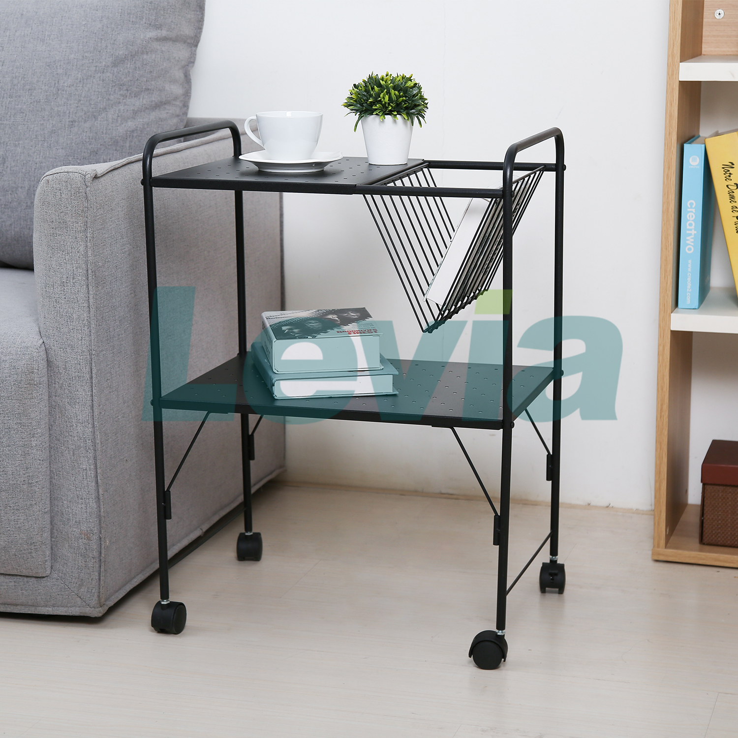 Kiana Cart Metal 2-Tier Rolling Household Storage Cart to use in Bathrooms, Kitchen, Craft Rooms, Laundry Rooms, and Kid's Rooms - Portable, Includes 4 Caster Wheels