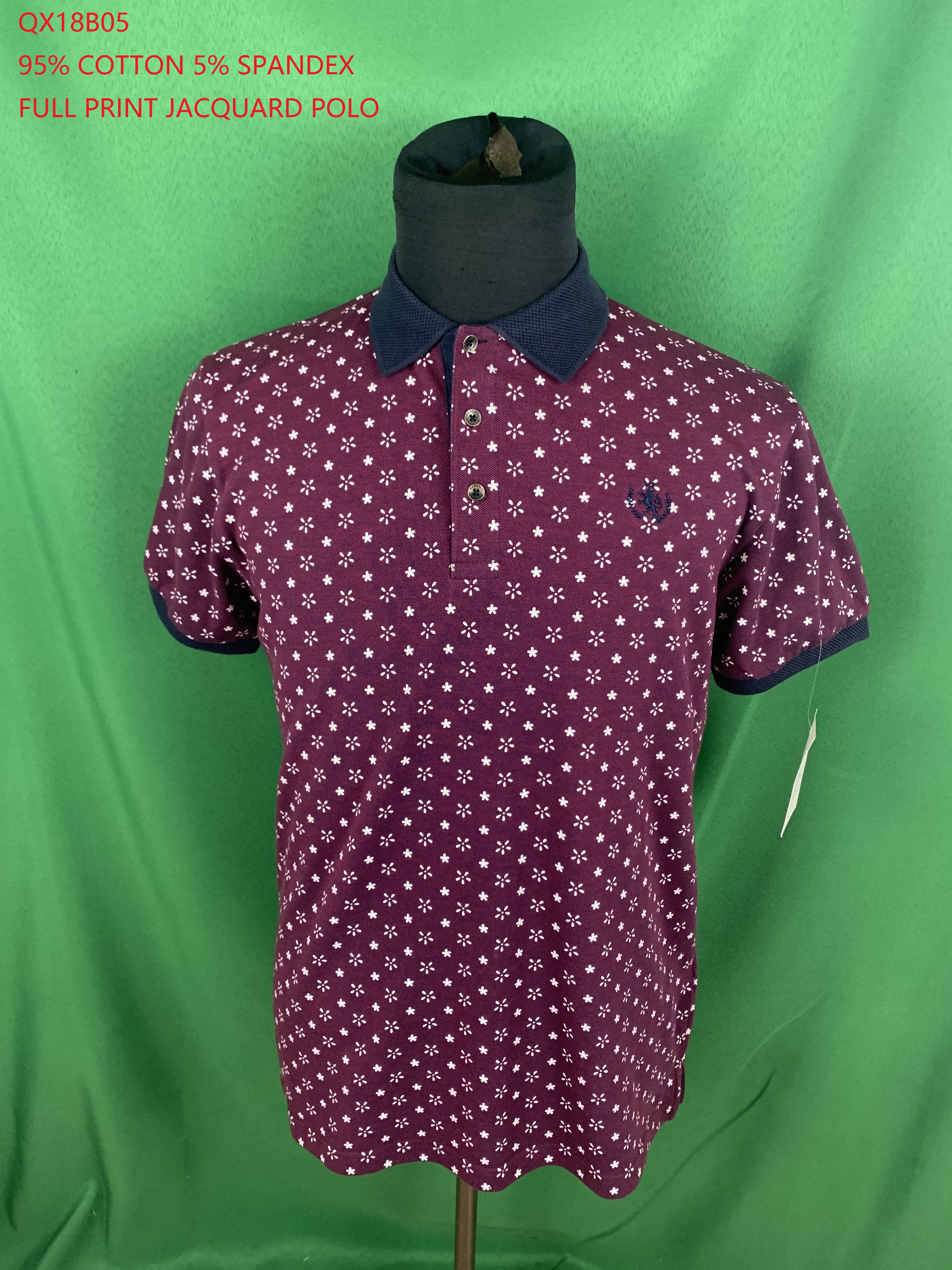 Qx18b05 Cotton Spandex Full Print Jacquard Polo