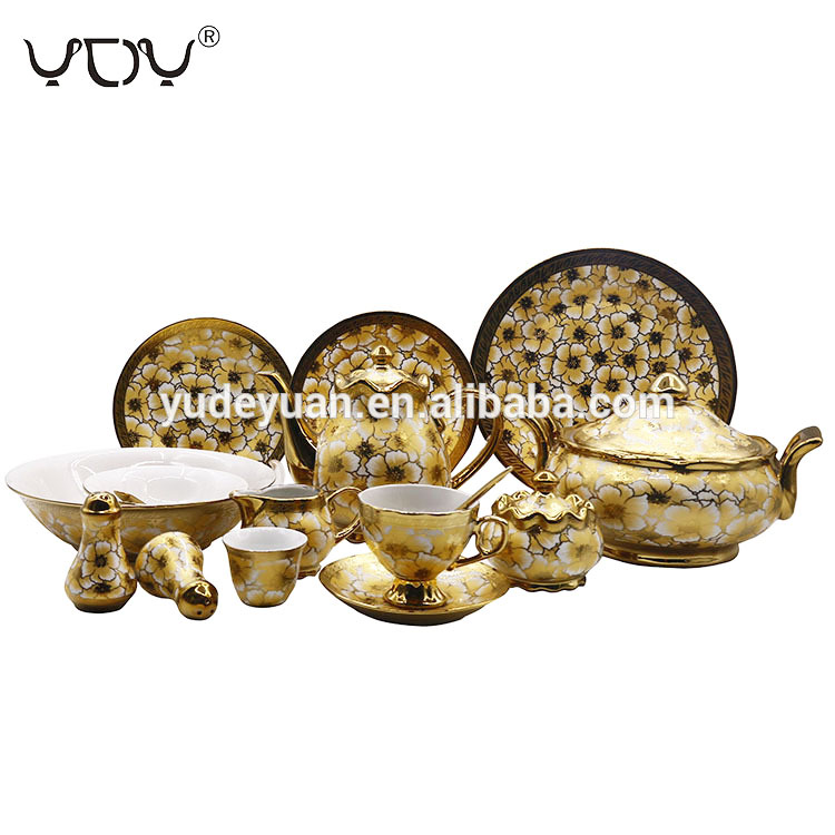 76pcs wholesale porcelain gold plating pakistani dinnerware set