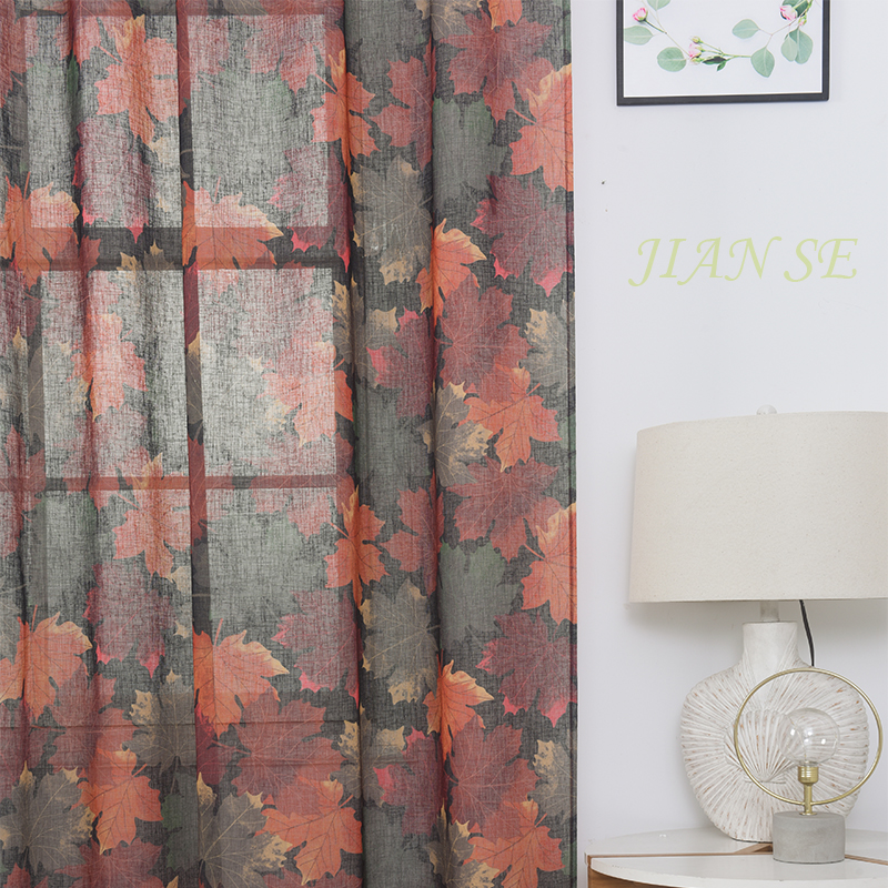 CURTAIN A3479 Maple leaves digital printing curtain fabirc linen look fabric for engineering curtain
