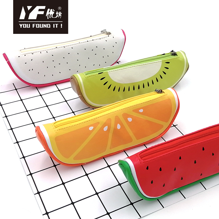 Custom colorful fruit style PU multifunction zipper pencil case