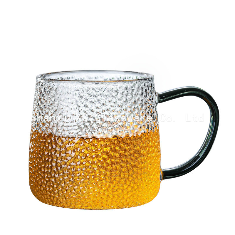 Hammer grain cold grain Daisy glass cup with colored handbar