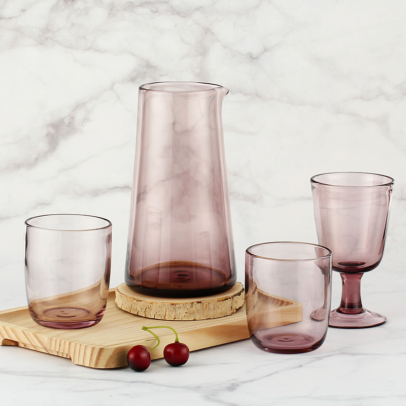 Solid purple color drinking glasses glass carafe
