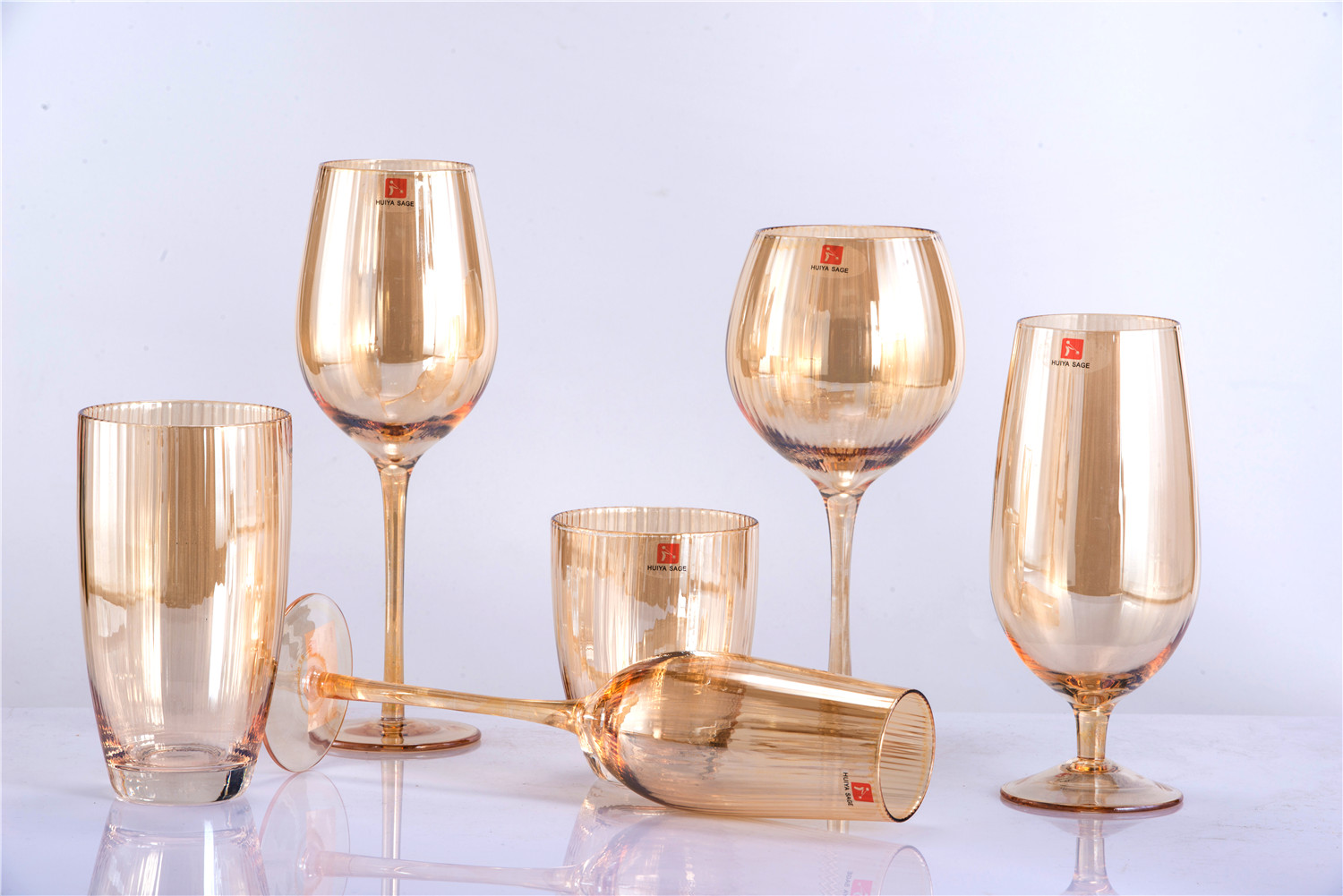 Ribbed amber luster glasses