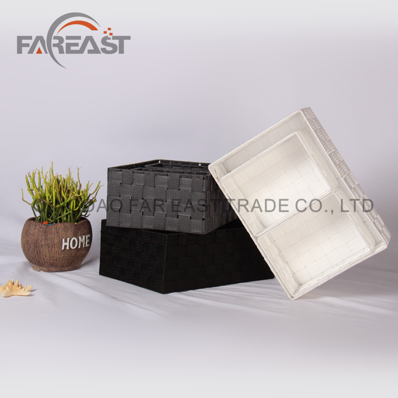 S/3 Rectangle Polypropylene fiber ribbon hand woven basket