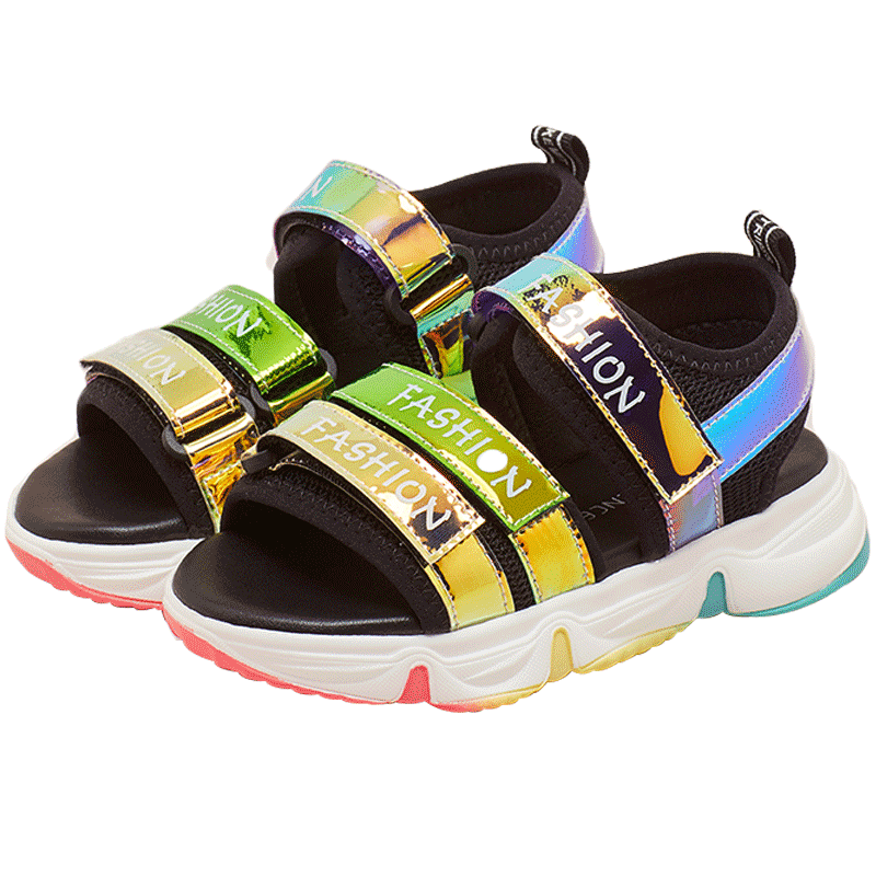 SS 2020 Fashion colorful Stripe Buckle Ankle girl Sandal