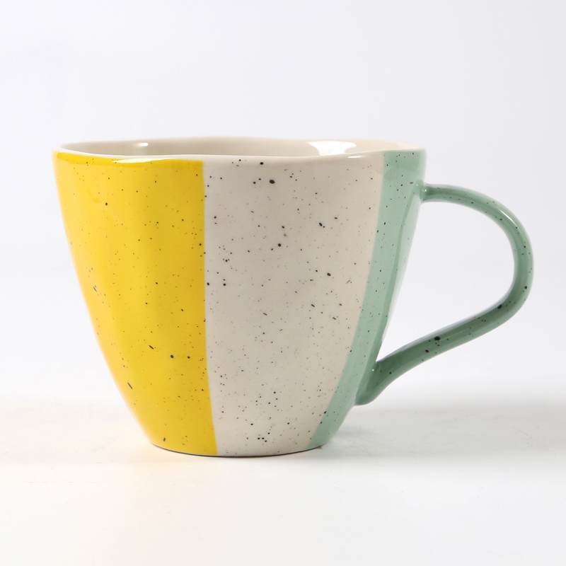 340ml irregular mug, hand painted,rainbow and mottled effect