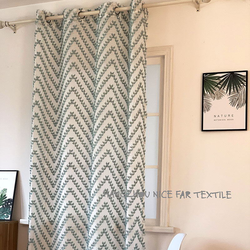 00000SK20020 stripe voile fabric yarn dyed jacquard screen printing cutting recycle voilage ready made linen curtain