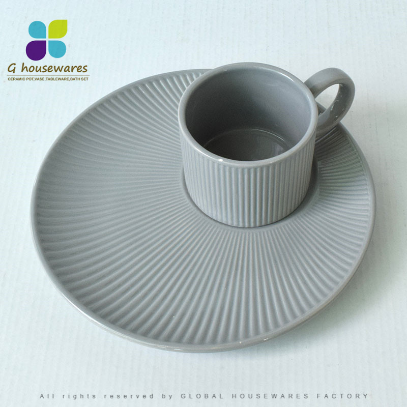 Roman column vertical stripe relief ceramic coffee cup tray afternoon teacup set