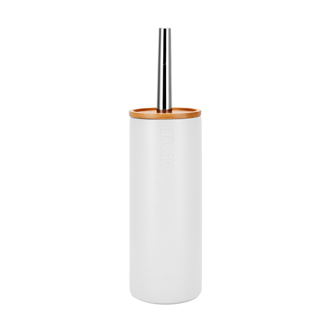 White ceramic Bamboo Toilet Brush Set