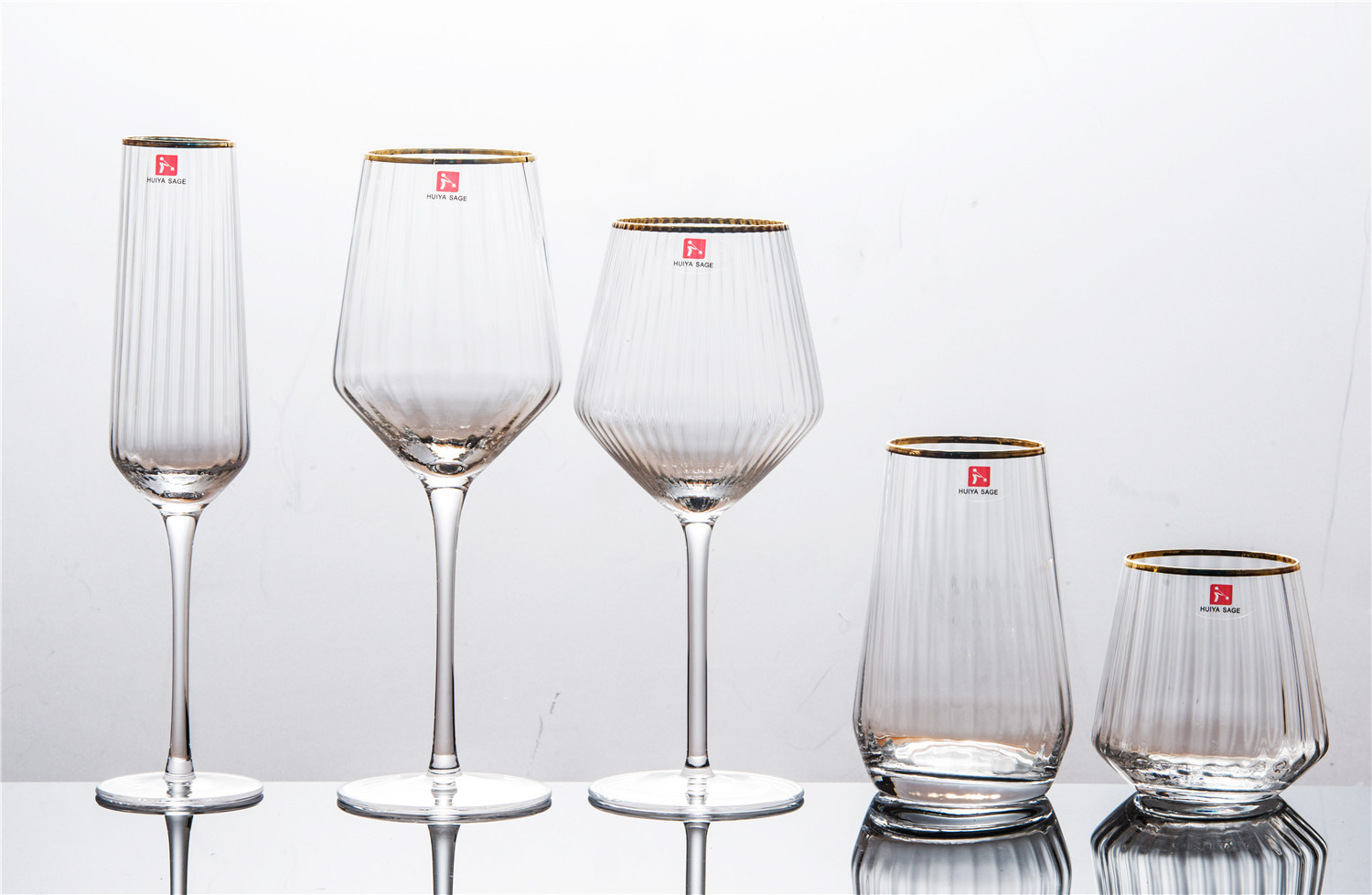 Ribbed glass with gold rim