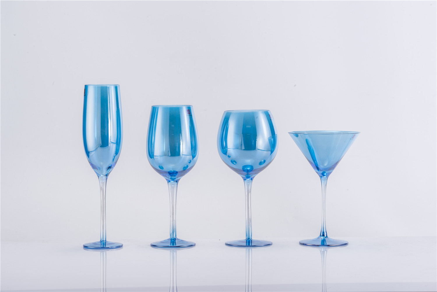Plated blue wine glasses