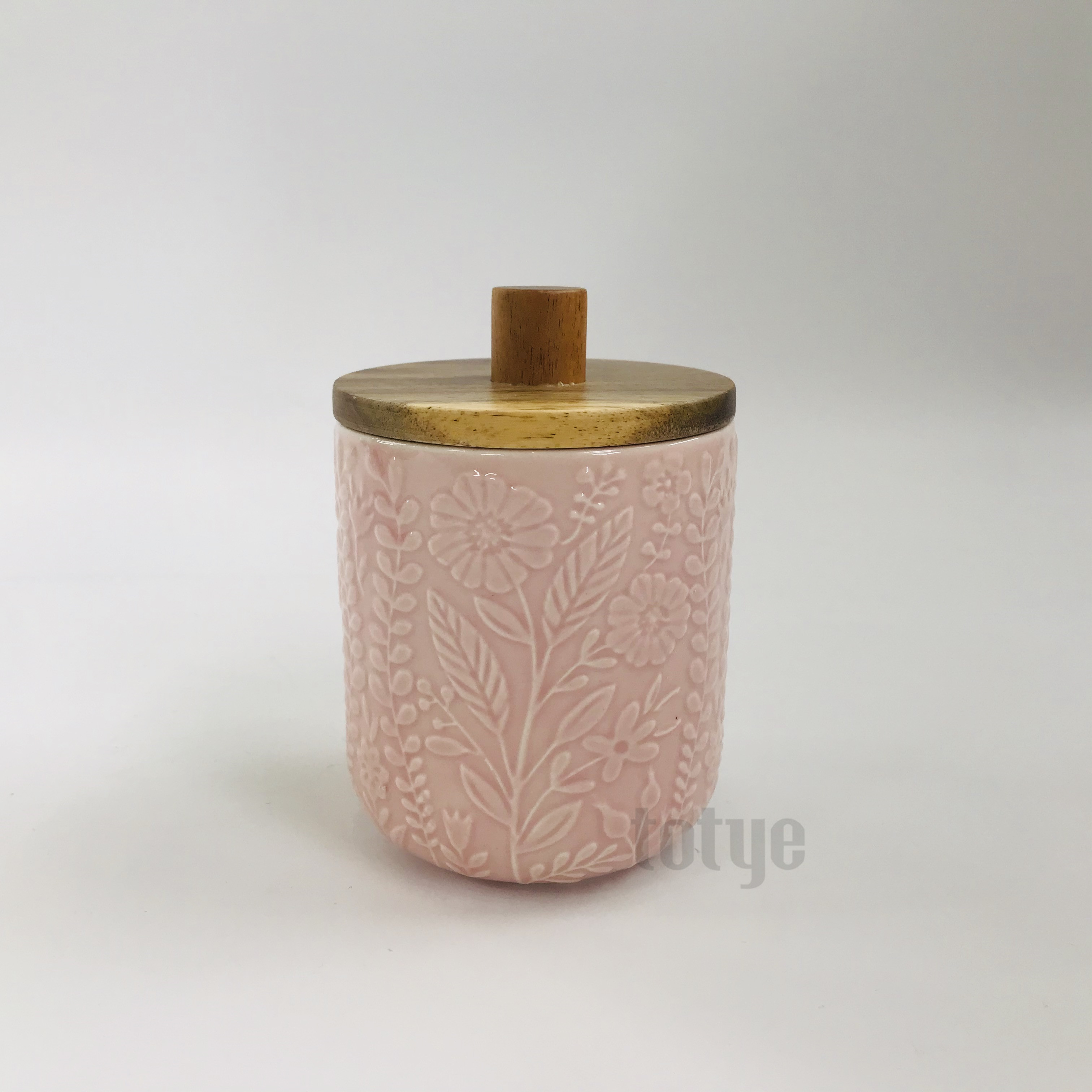 Stoneware color glaze sugar bowl + wooden lid