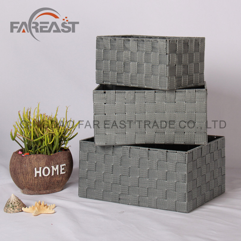 S/3 Rectangle Polypropylene fiber ribbon hand woven basket