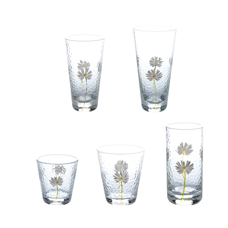 Japanese hammer grain cold grain Daisy glass cup