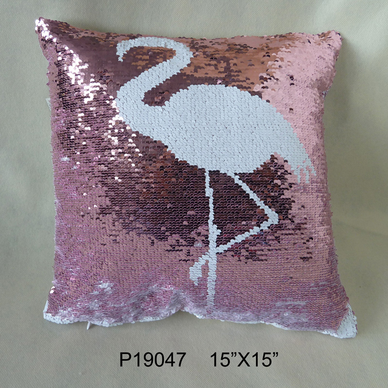 Hot stamping process Flamingo Sequin Pillow
