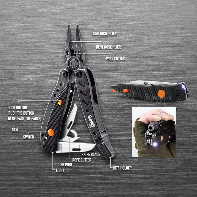 Multifunctional Tool with Chargeable LED Light Plier