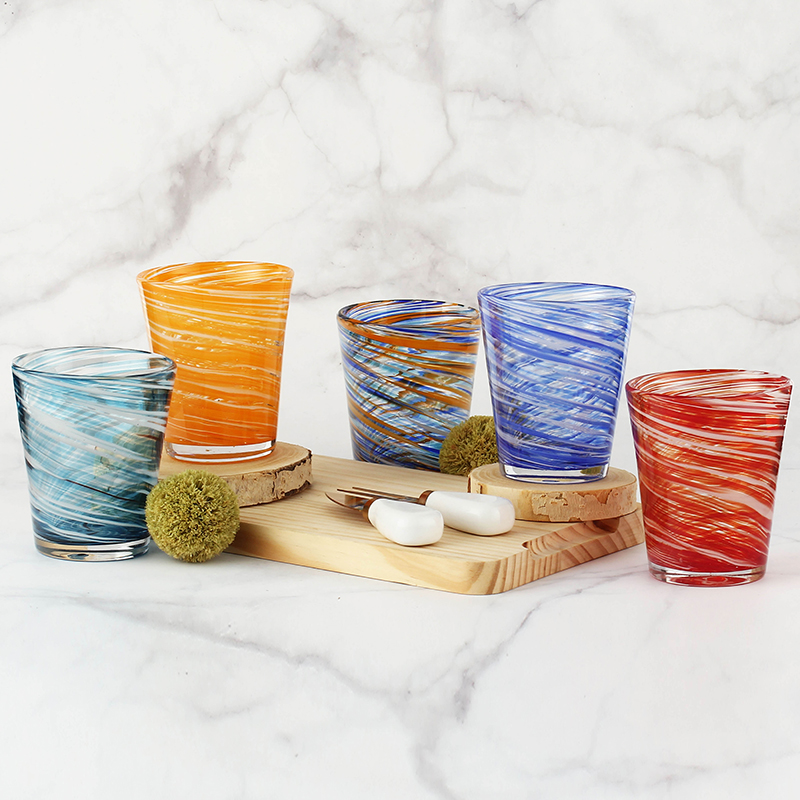 Classical DOF glass drinking cups with solid color stripes