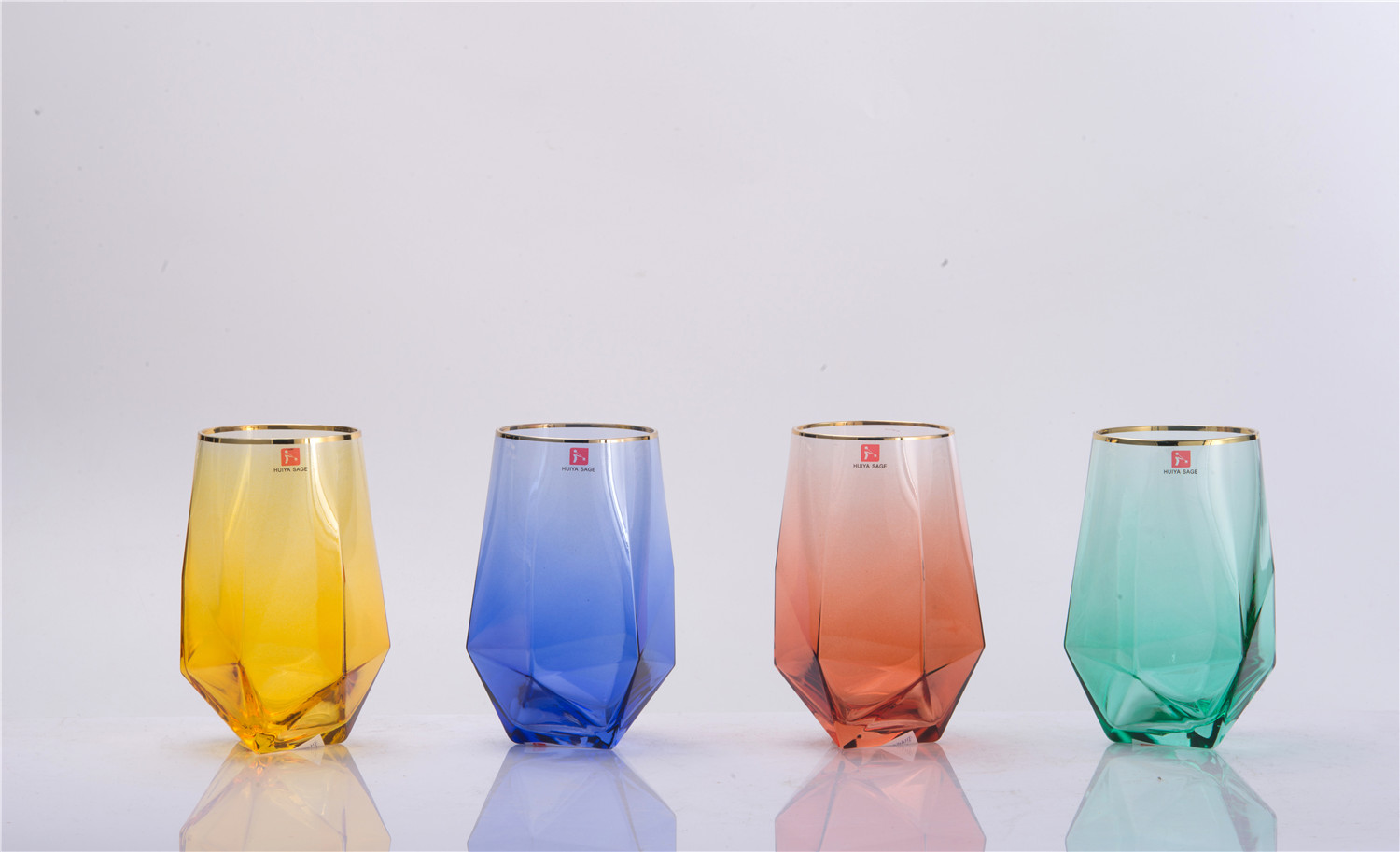 shaped colored hiball glass with gold rim