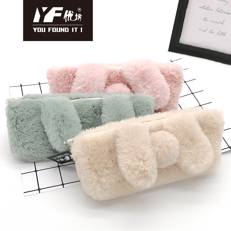 Custom high quality cartoon rabbit style fashion plush make up bag pencil case