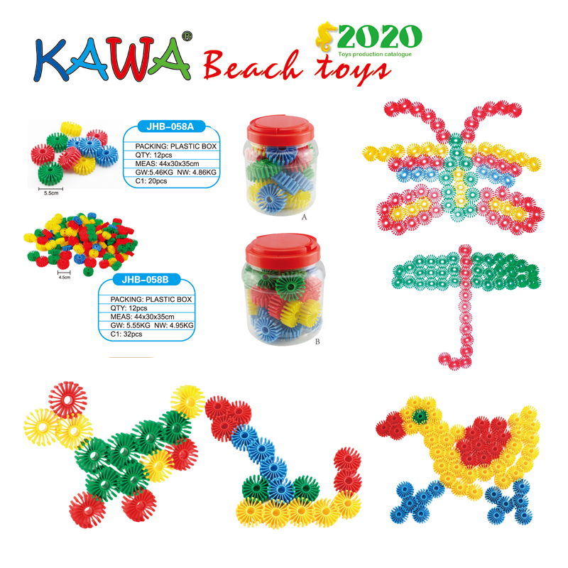 Plastic building blocks in buckets