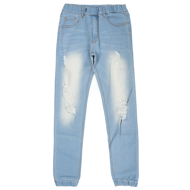 Rubber waistband denim jeans men's cargo jeans custom wash style jeans trousers G2319