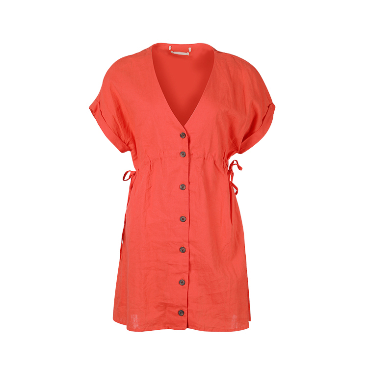 cotton linen short sleeve dress