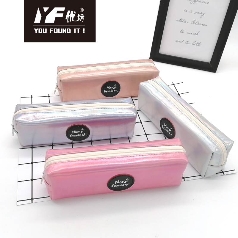 Custom zipper simple fashion waterproof glistening PU pencil case