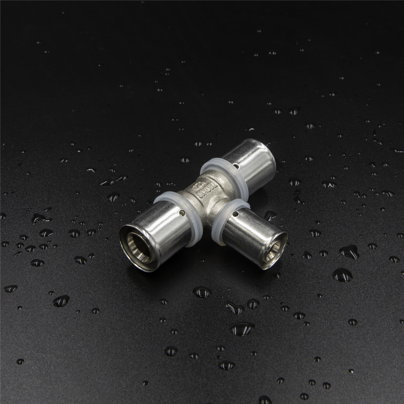 Brass Press Fitting Reducing Tee Nickel Plated