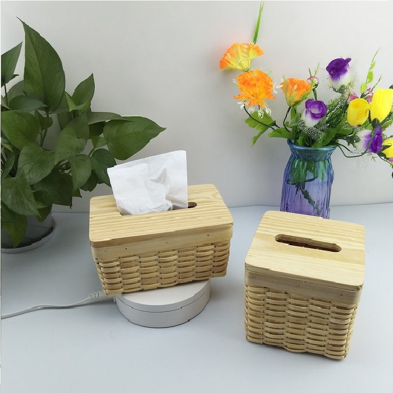 Hand-woven wooden tissue box paper drawing box