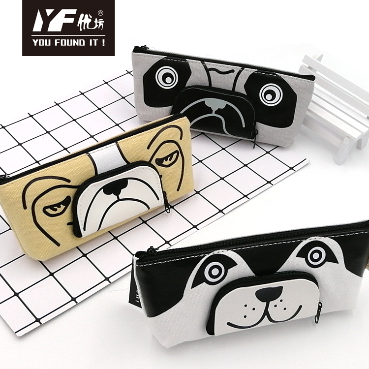 Custom cute cartoon dog triangle canvas zipper pencil case