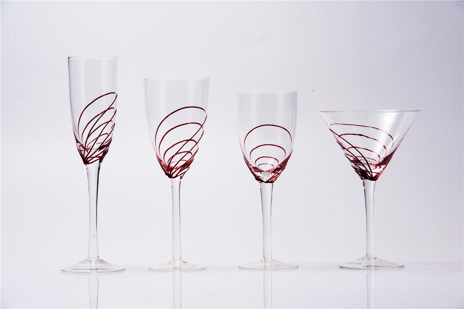 Red swirl wine glasses