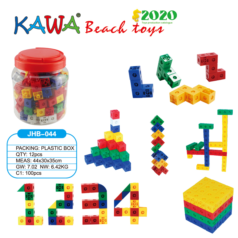 Plastic building blocks in buckets