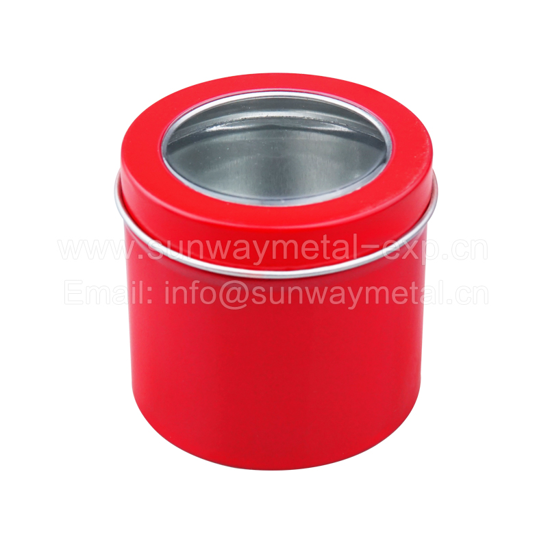Mini round tin box with window