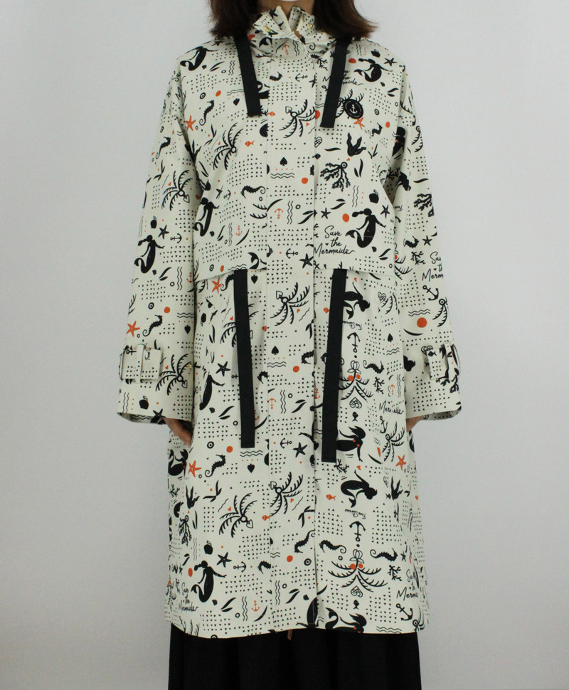 womens hooded printed trenchcoat