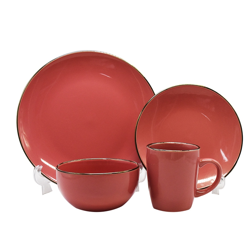 16pcs stoneware golden rim color glaze dinner set