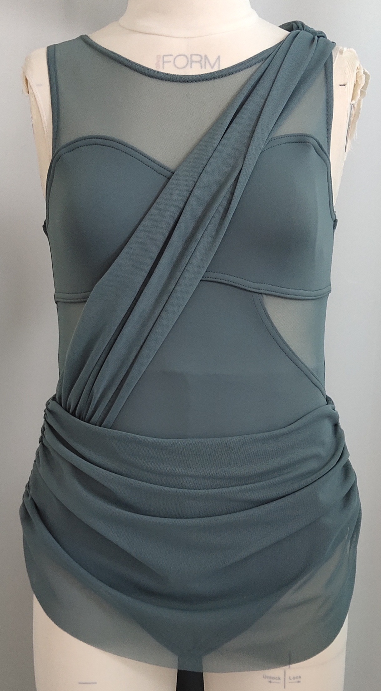 Ladies back sash shirred mesh skirt dress --dancewear/show/costume