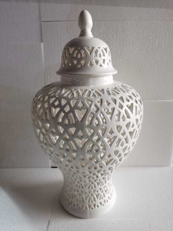 Ceramic 23" Pierced Temple Jar, White