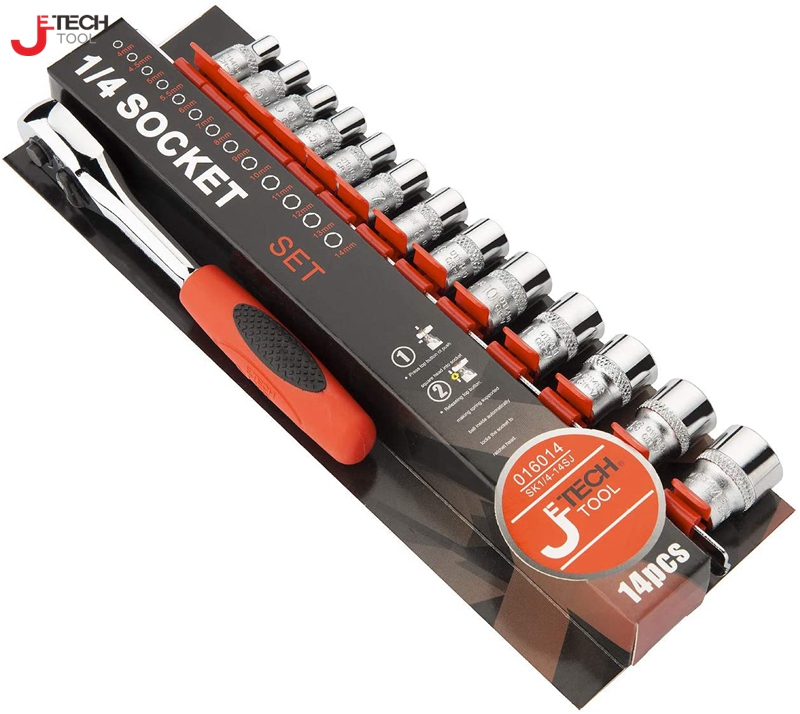 Jetech 14PCS 1/4 '' Drive Socket and Ratchet Handle Set
