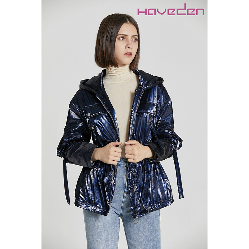 Ladies' Trench Coat With Hood Drawstring Waist