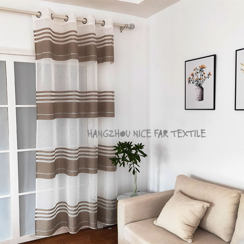 00000DF190136L Joyce stripe voile fabric yarn dyed jacquard screen printing cutting recycle voilage ready made linen curtain