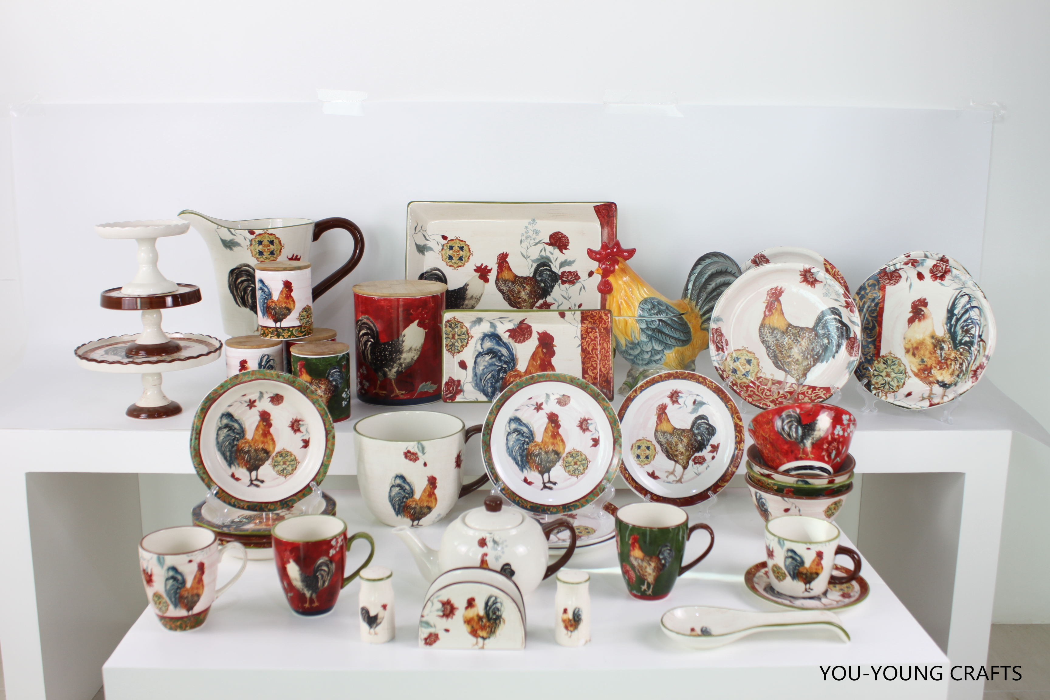 Rooster Ceramic Dinnerware set, Rosster Decal Ceramic Dinnerware set